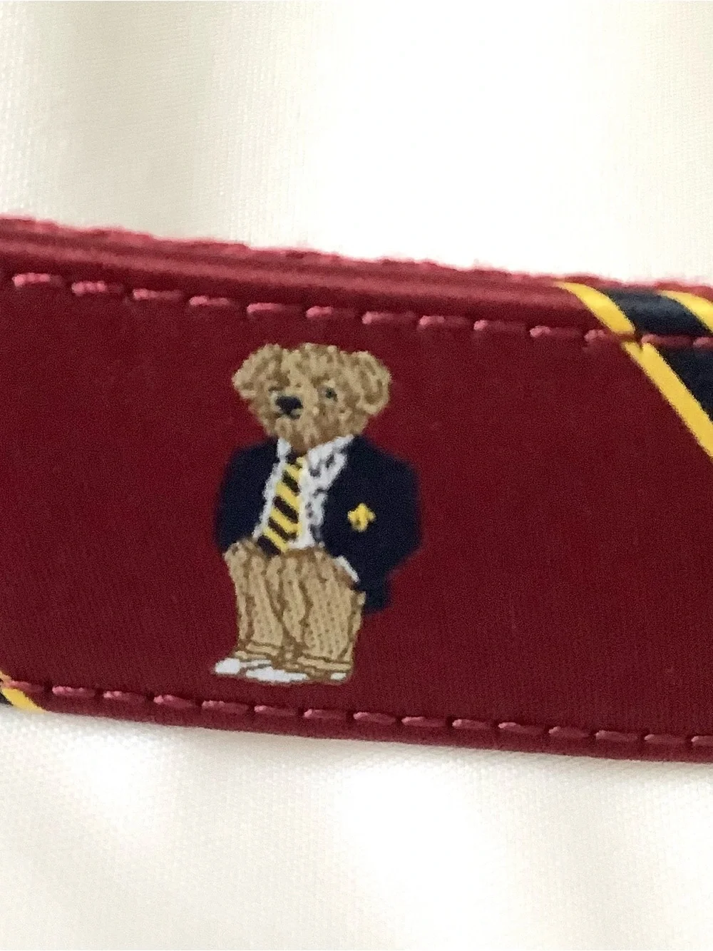 Polo by Ralph Lauren Burgundy Ribbon Belt with Navy and Gold Stripe